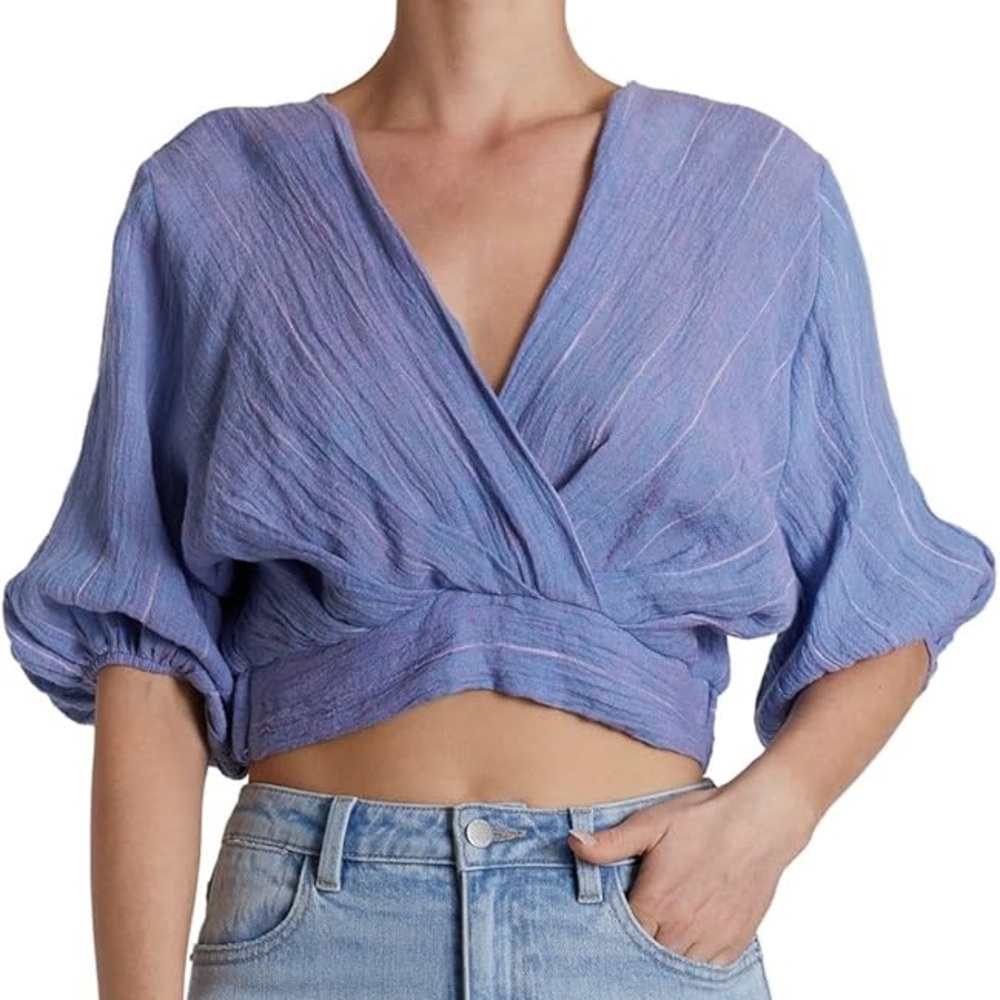 Oat New York NWT Linen Puff Sleeve Cropped Top